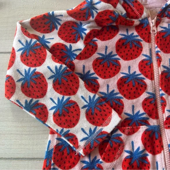 Hanna Andersson Red Pink Strawberry Hooded Kids Zipper Swim Coverup - Picture 3 of 4